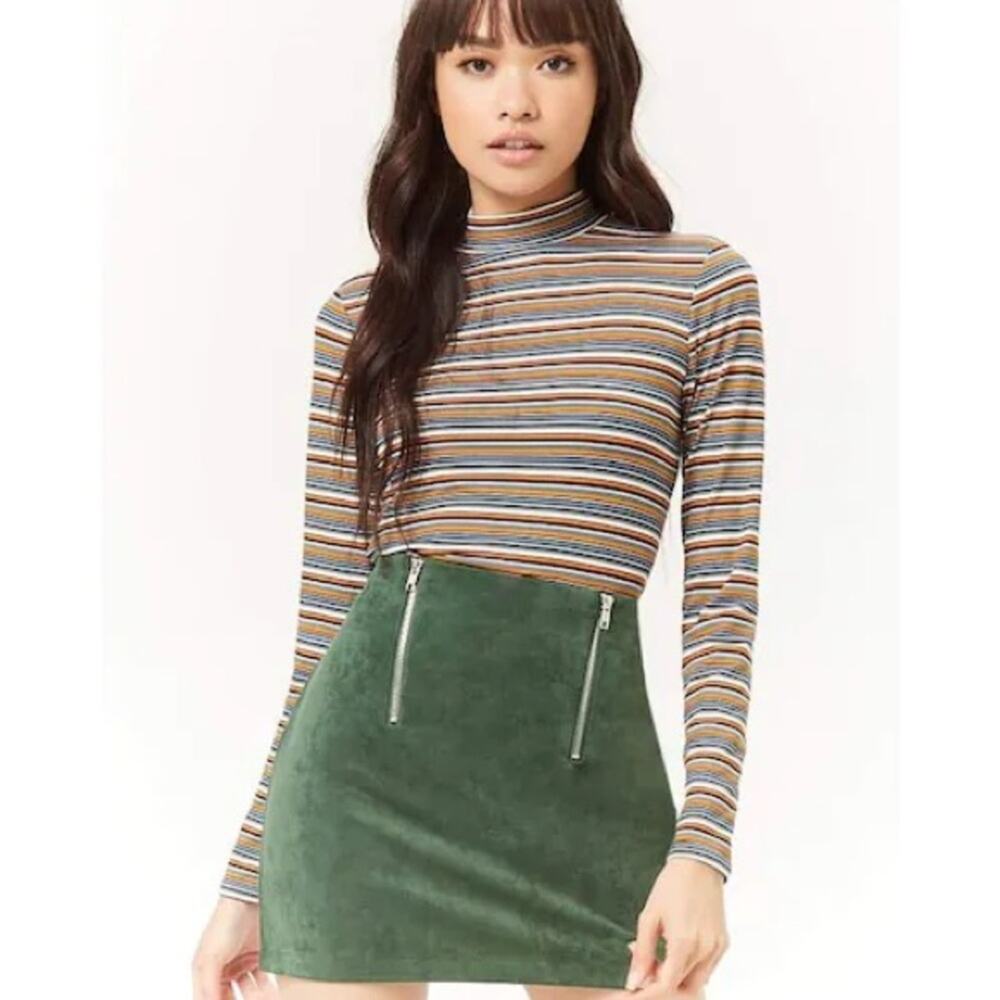 Forever 21 green faux suede moto mini pencil skirt size large L
b62
